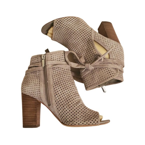 Sam Edelman 7M Tan Leather Caged Laser Cut Booties Heels ELLERY Sandals Open Toe - Picture 2 of 8